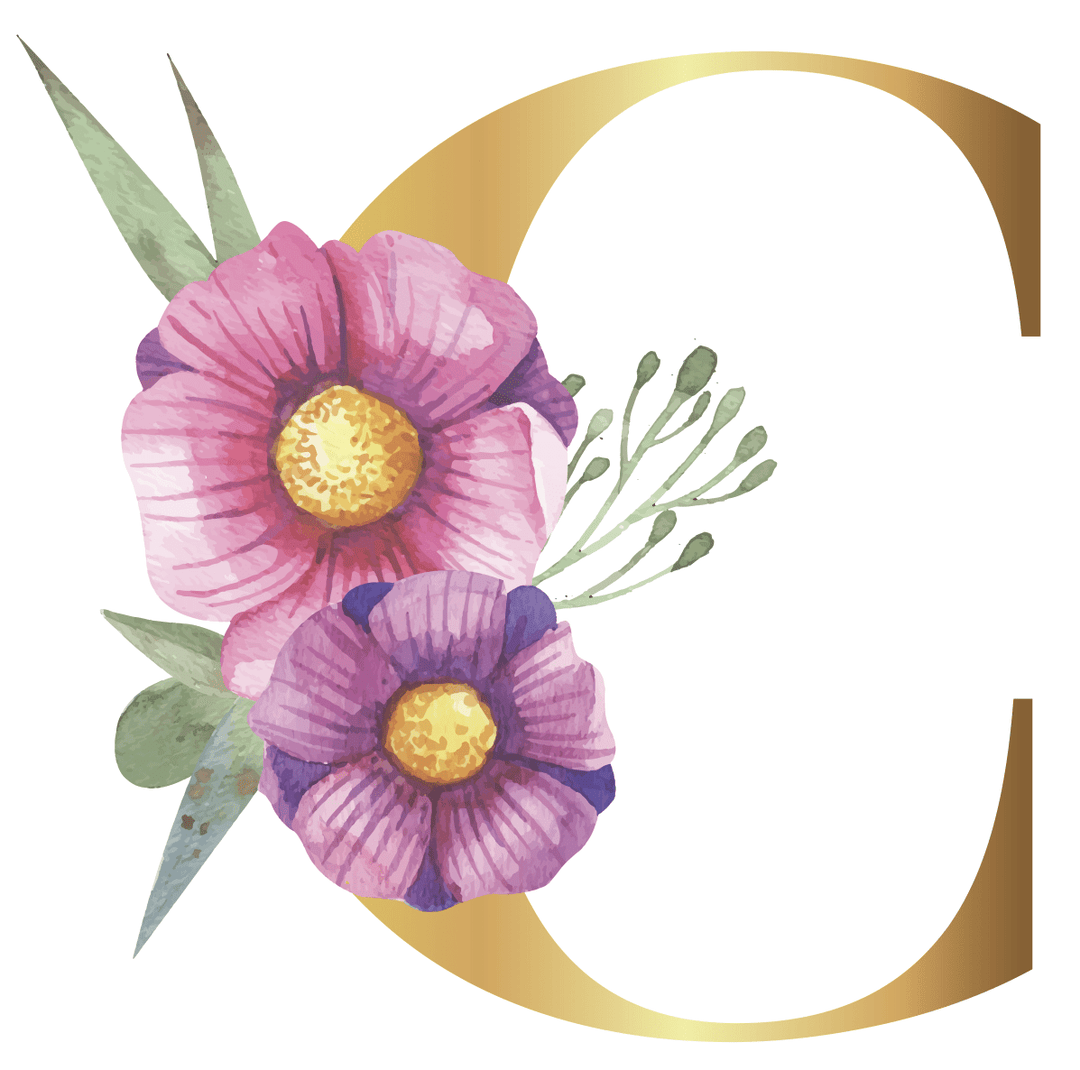 Floral Gold Initial Wall Decal - Girls wall - art - picture - poster