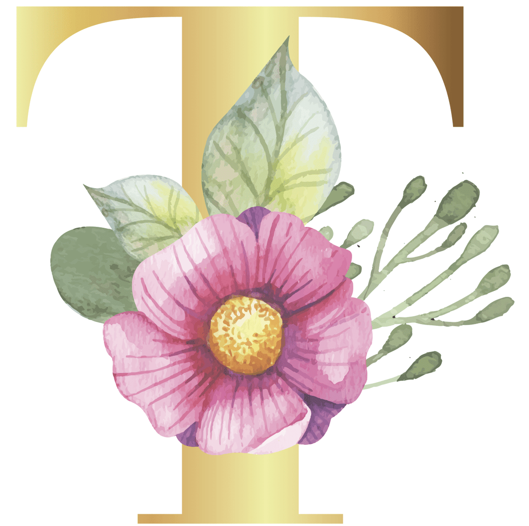 Floral Gold Initial Wall Decal - Girls wall - art - picture - poster