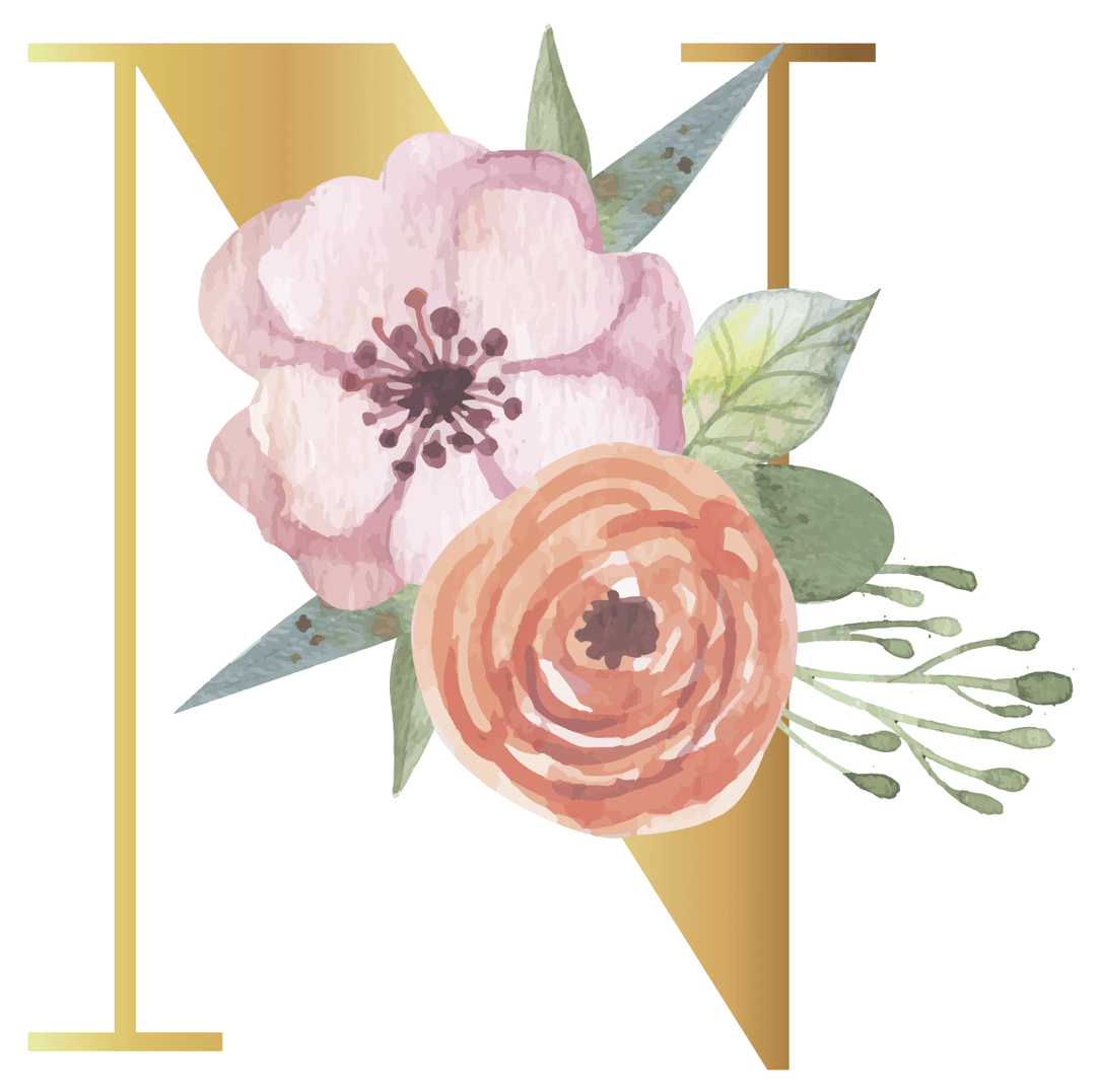 Floral Gold Initial Wall Decal - Girls wall - art - picture - poster