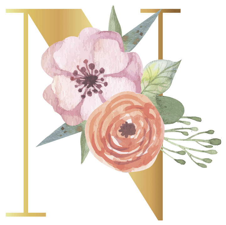 Floral Gold Initial Wall Decal - Girls wall - art - picture - poster
