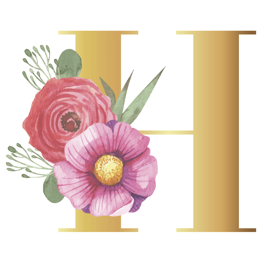 Floral Gold Initial Wall Decal - Girls wall - art - picture - poster