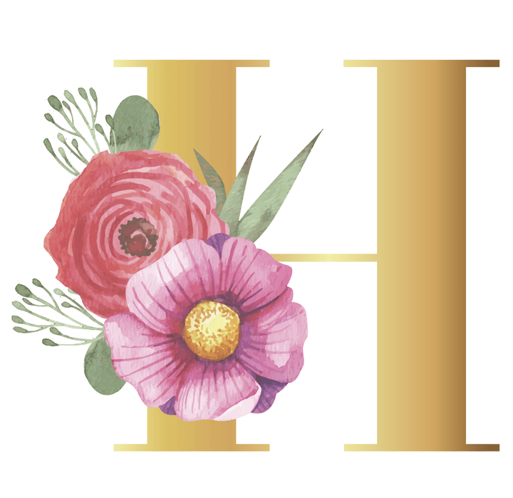 Floral Gold Initial Wall Decal - Girls wall - art - picture - poster
