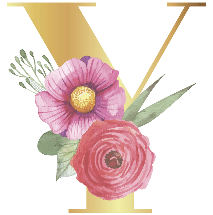 Floral Gold Initial Wall Decal - Girls wall - art - picture - poster