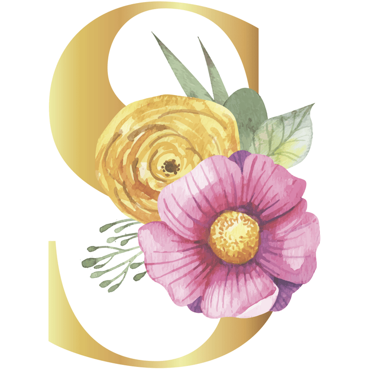 Floral Gold Initial Wall Decal - Girls wall - art - picture - poster