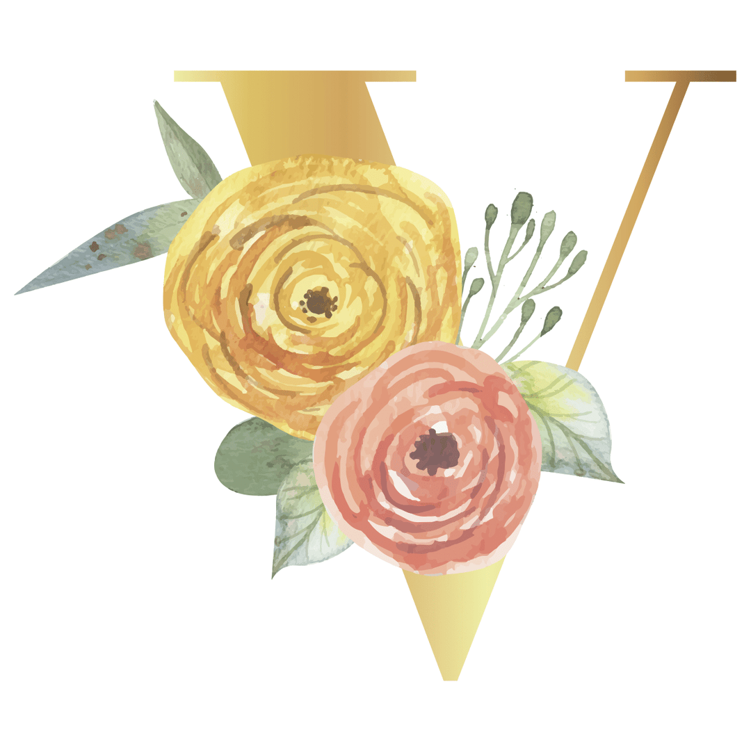 Floral Gold Initial Wall Decal - Girls wall - art - picture - poster