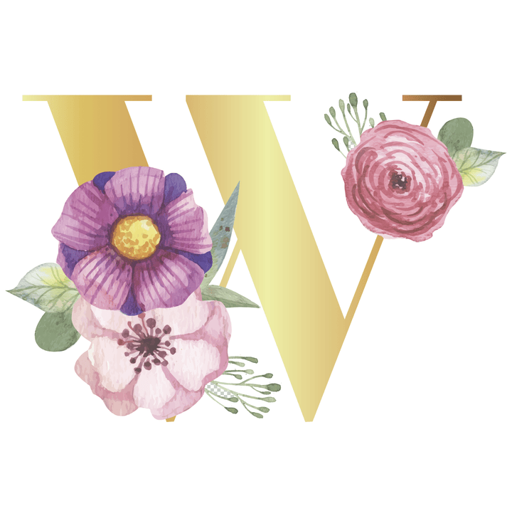 Floral Gold Initial Wall Decal - Girls wall - art - picture - poster