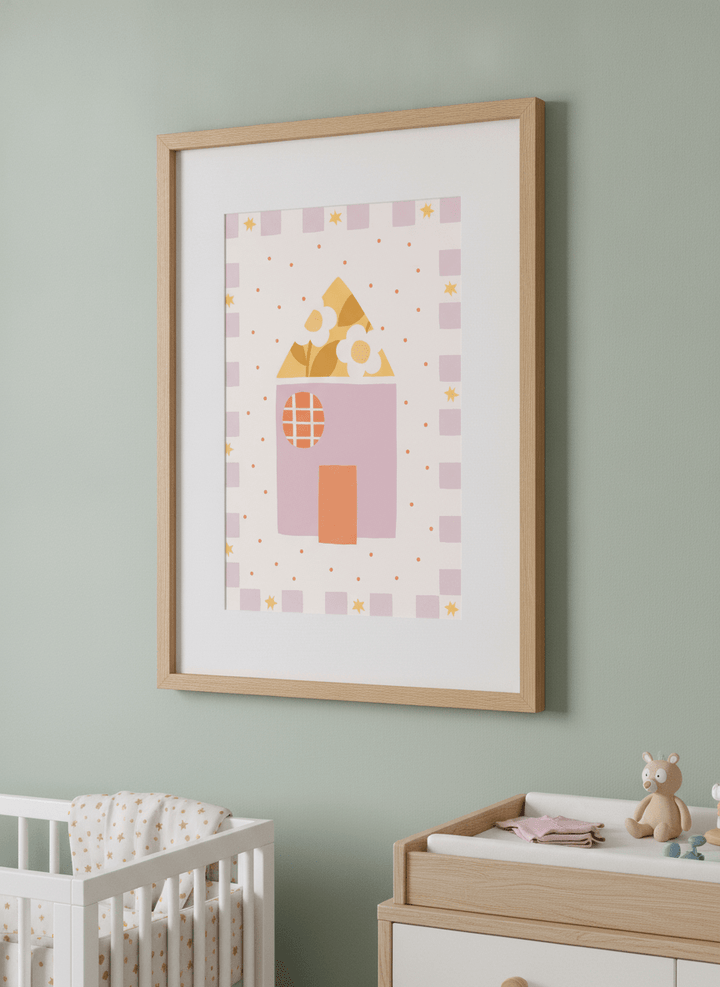 Soft neutral wall art styled in a serene nursery with pastel tones
