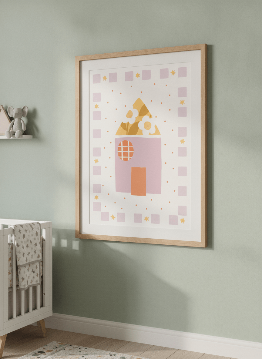 Soft neutral wall art styled in a serene nursery with pastel tones