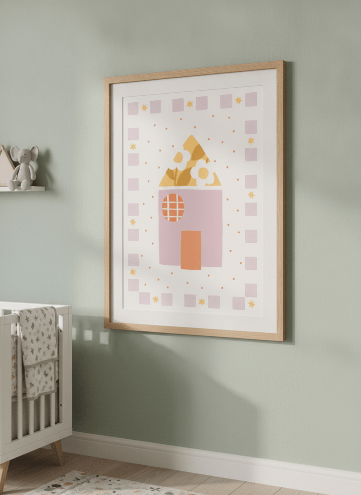 Soft neutral wall art styled in a serene nursery with pastel tones