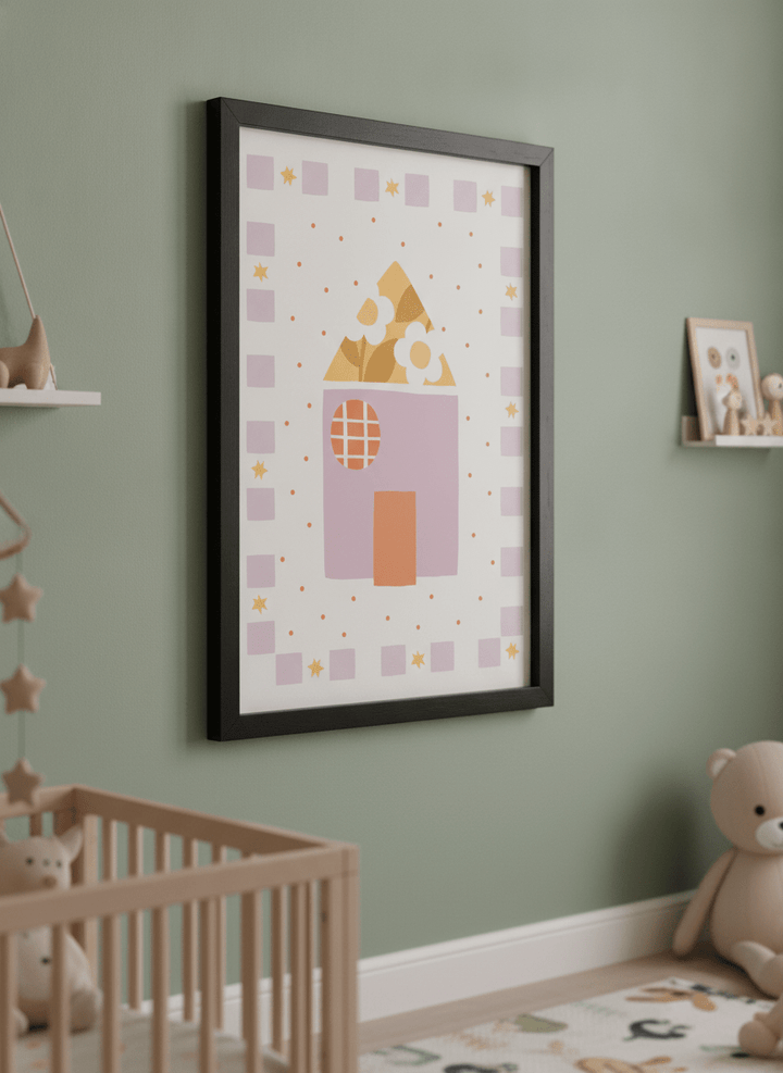 Soft neutral wall art styled in a serene nursery with pastel tones