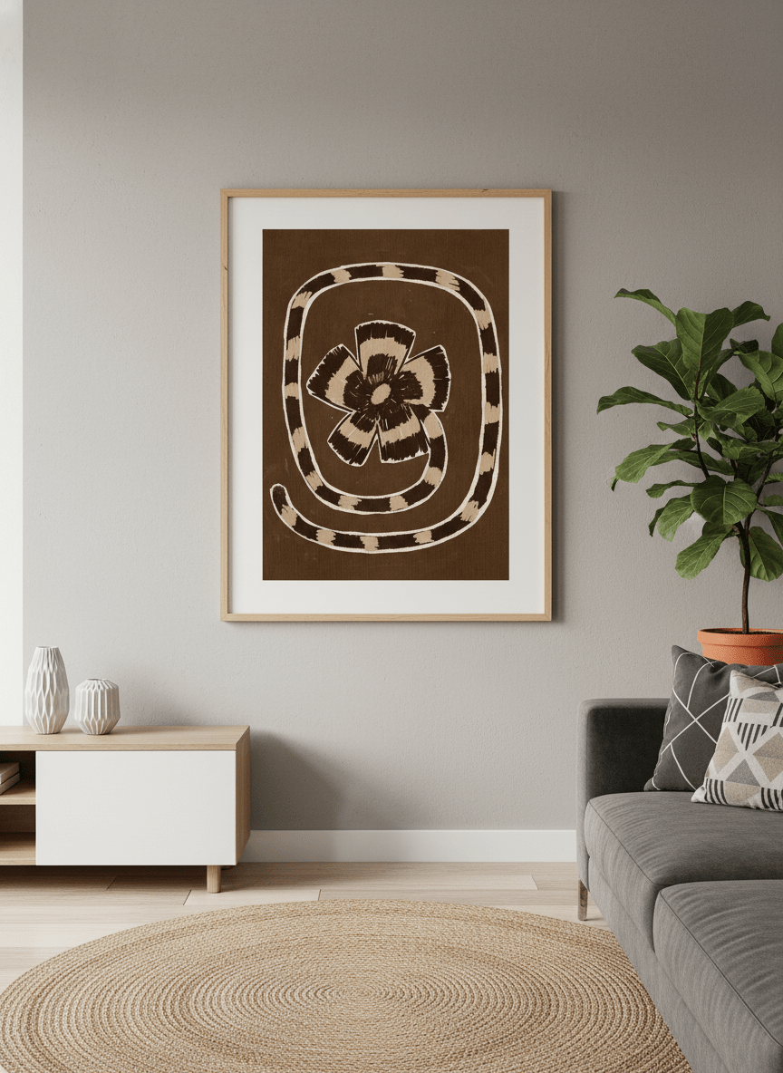 Modern wall art styled above a sofa in a neutral living room