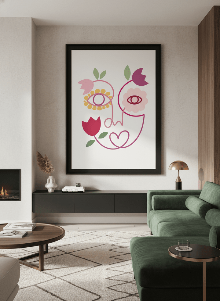 Monumental artwork centred on a feature wall in a luxe interior