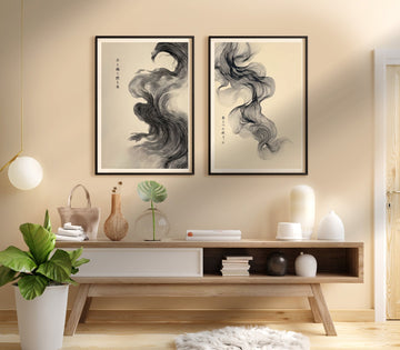 Flow of Japanese Ink Whispers Pair wall - art - picture - poster