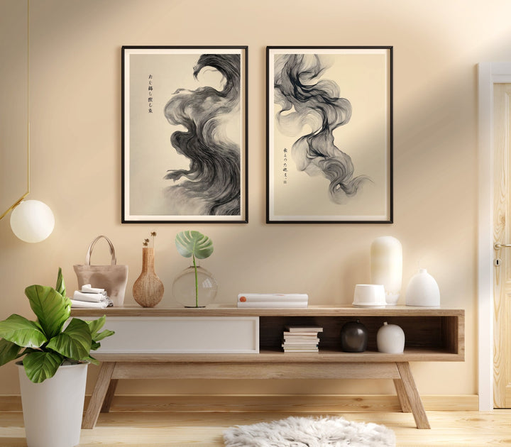 Flow of Japanese Ink Whispers Pair wall - art - picture - poster