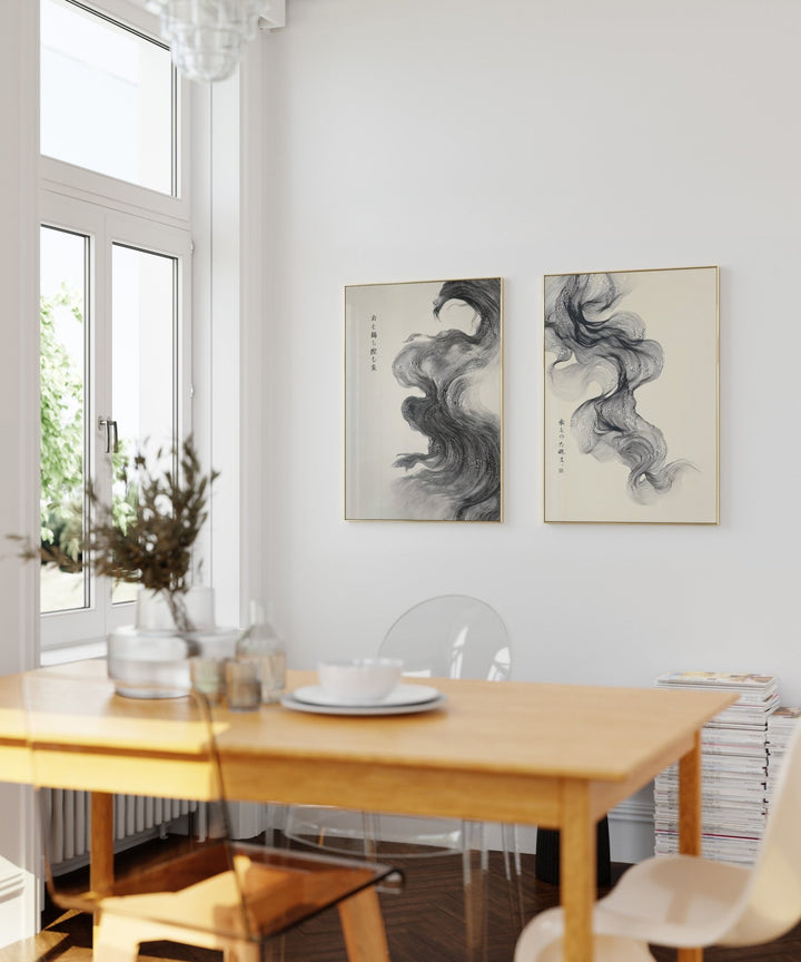 Flow of Japanese Ink Whispers Pair wall - art - picture - poster