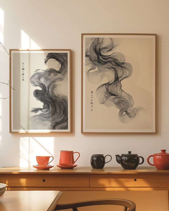 Flow of Japanese Ink Whispers Pair wall - art - picture - poster