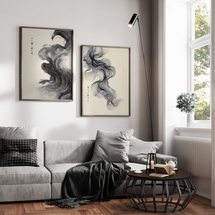 Flow of Japanese Ink Whispers Pair wall - art - picture - poster