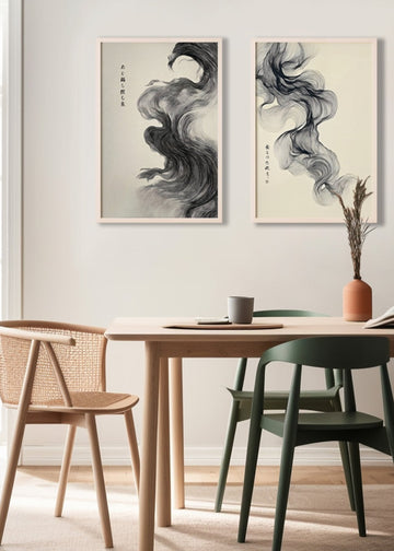 Flow of Japanese Ink Whispers Pair wall - art - picture - poster