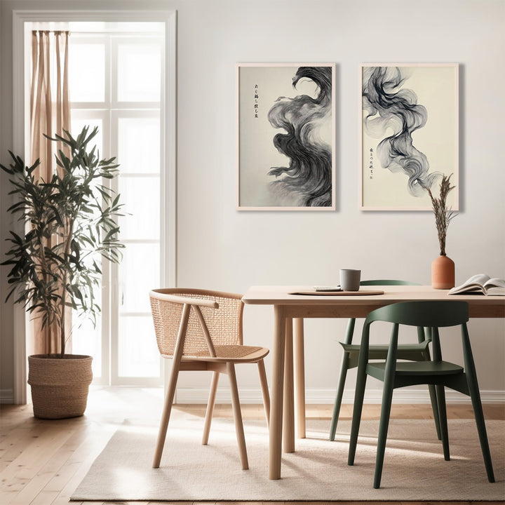 Flow of Japanese Ink Whispers Pair wall - art - picture - poster