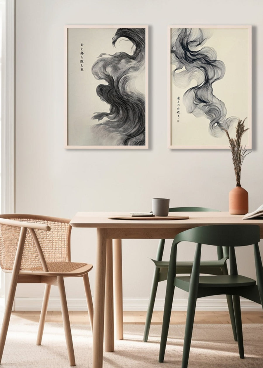 Flow of Japanese Ink Whispers Pair