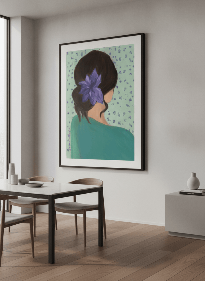Wall art styled above a dining table in a contemporary home