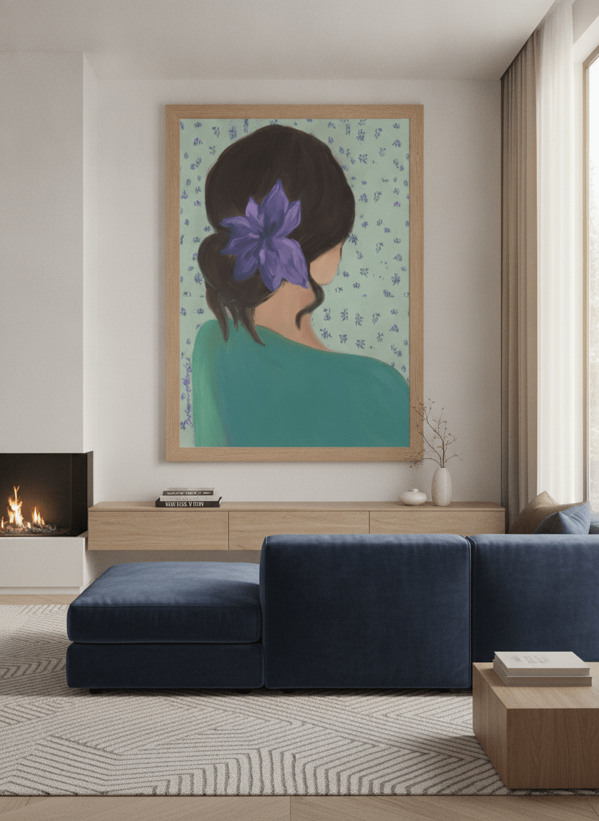 Monumental artwork centred on a feature wall in a luxe interior