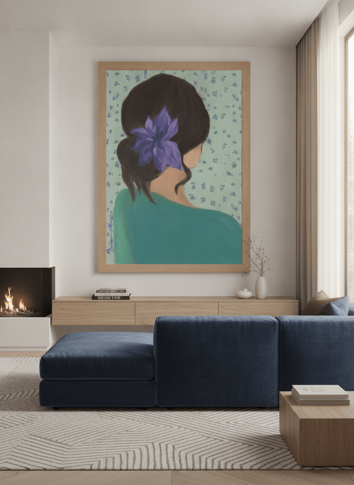 Monumental artwork centred on a feature wall in a luxe interior