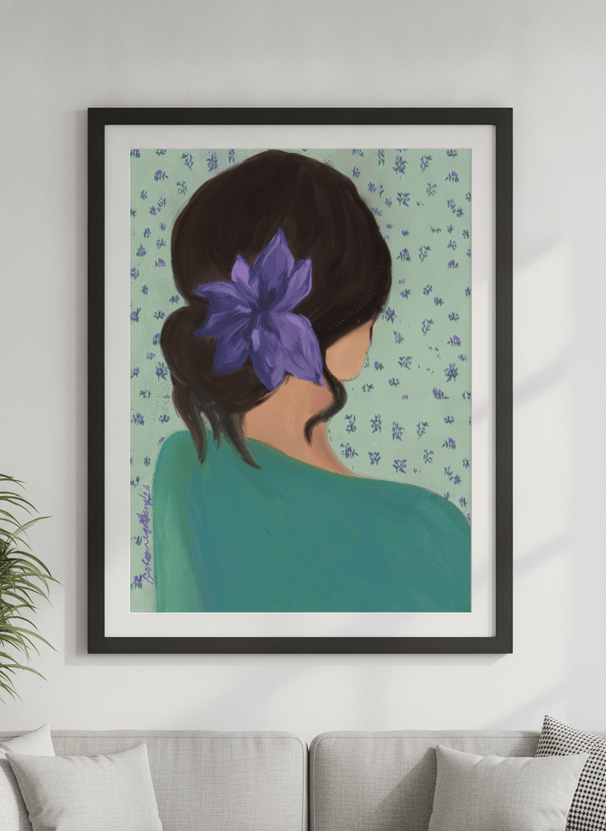 Modern wall art styled above a sofa in a neutral living room