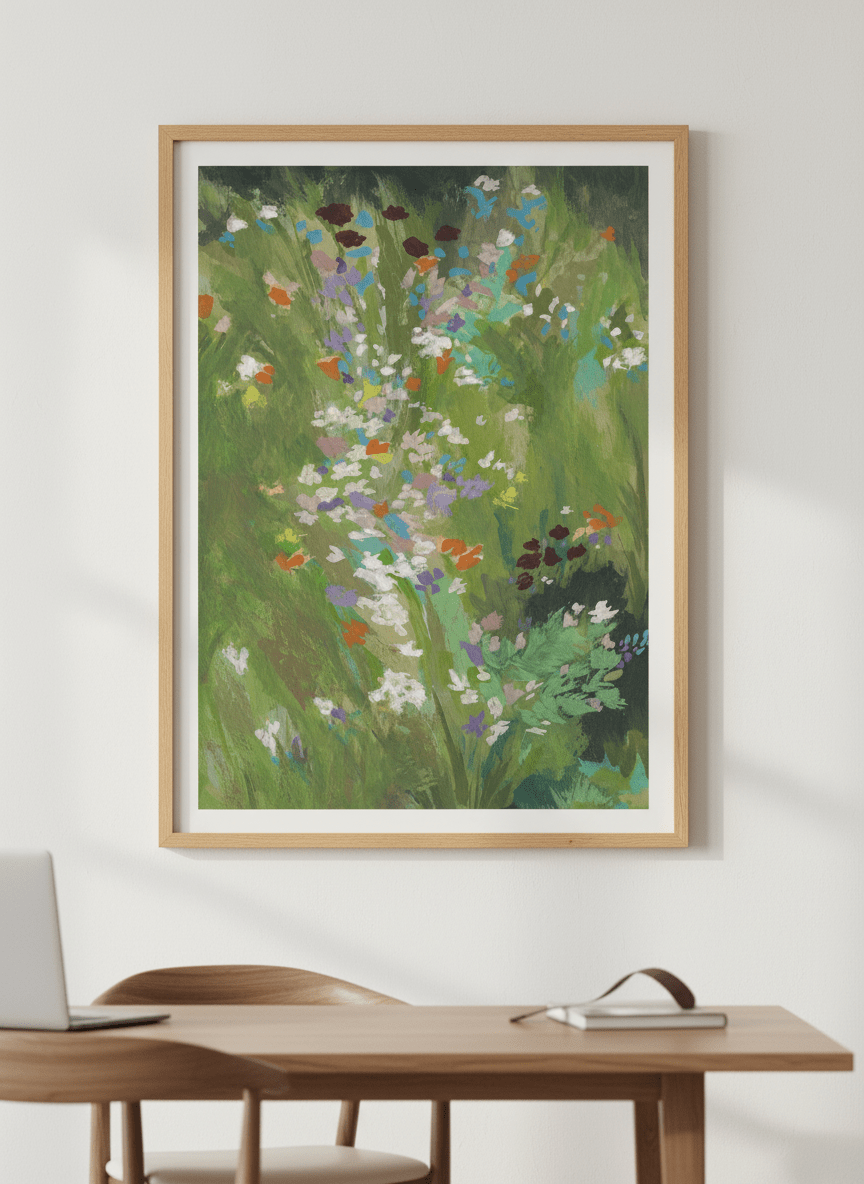 Contemporary wall art featured in a bright modern office workspace