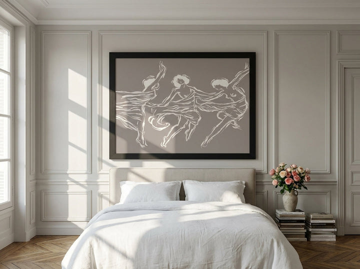 Oversized statement modern wall art print styled on the wall in a Parisian bedroom