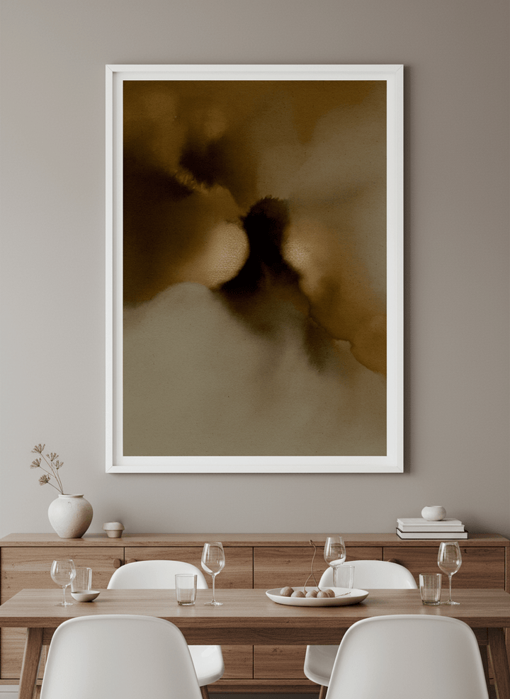 Wall art styled above a dining table in a contemporary home