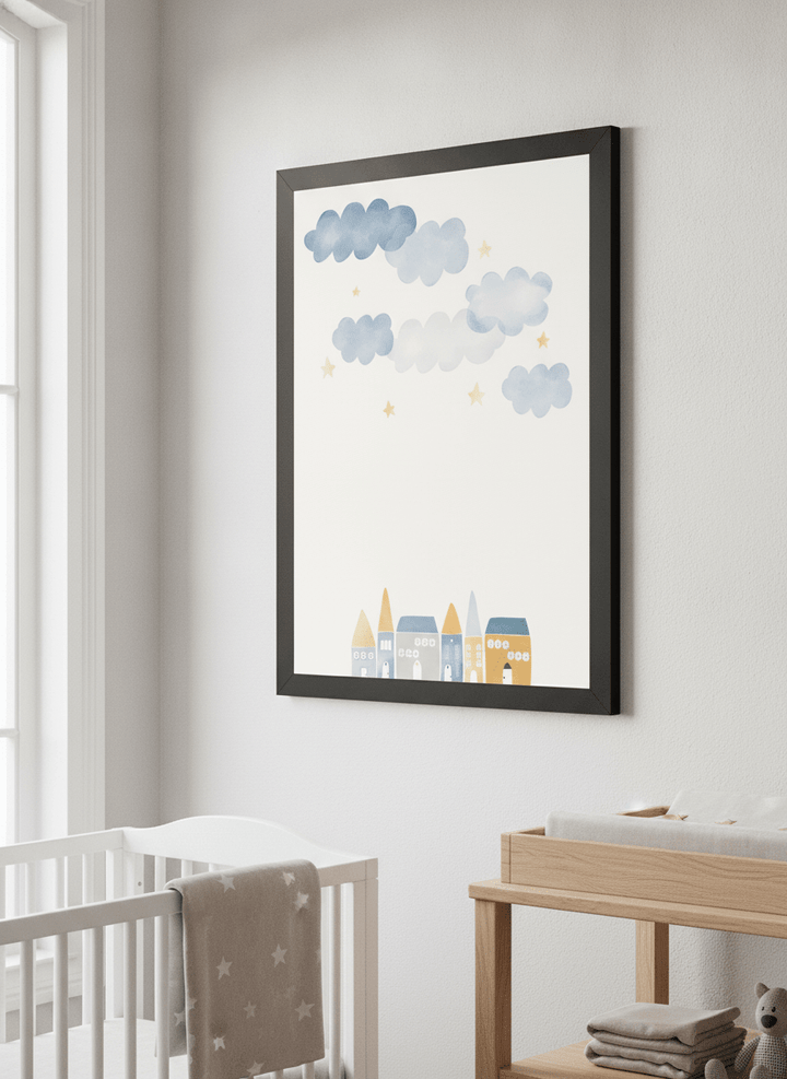 Soft neutral wall art styled in a serene nursery with pastel tones