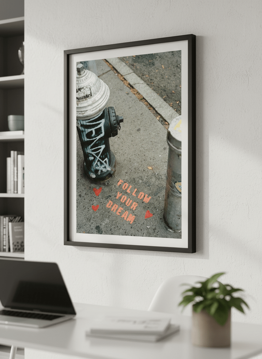 Contemporary wall art featured in a bright modern office workspace