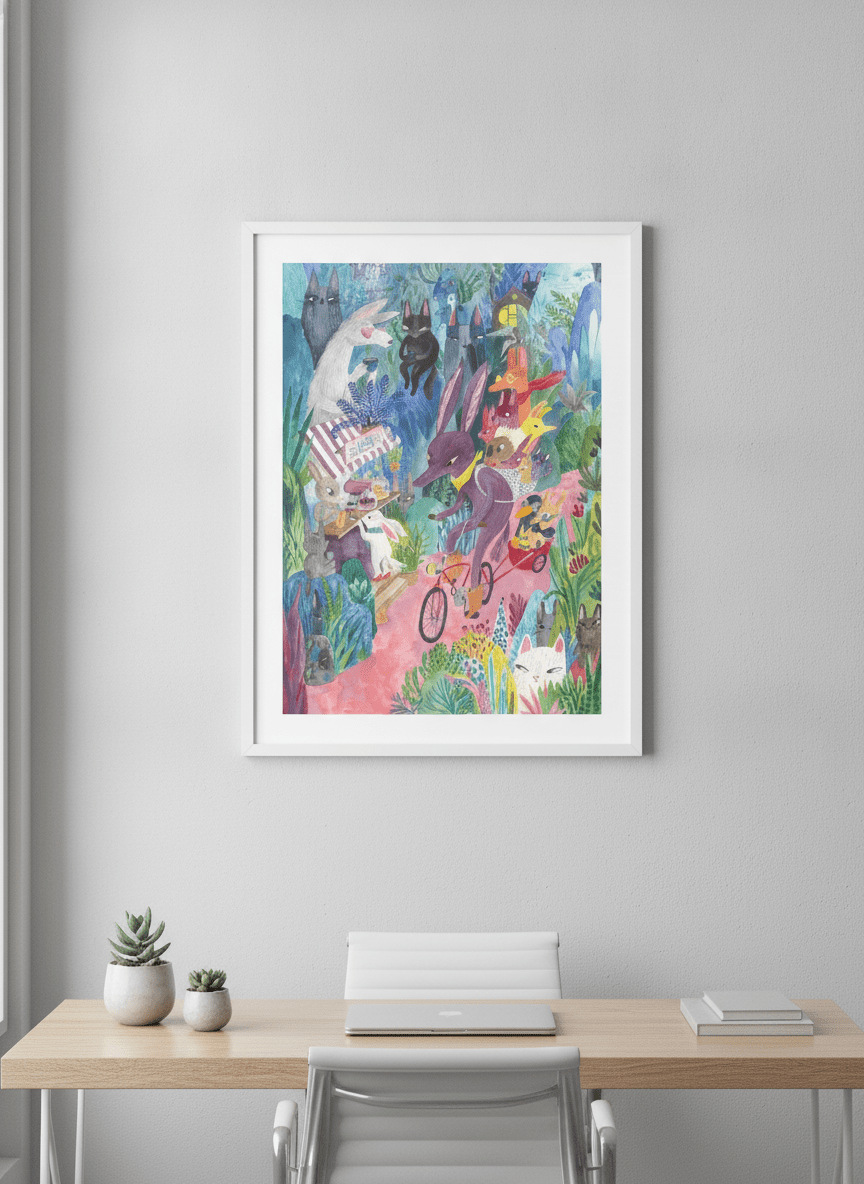 Contemporary wall art featured in a bright modern office workspace
