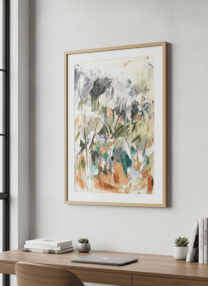 Contemporary wall art featured in a bright modern office workspace