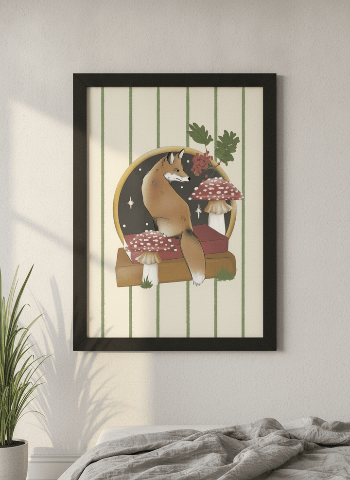 Minimalist artwork displayed in a calm, light-filled bedroom interior