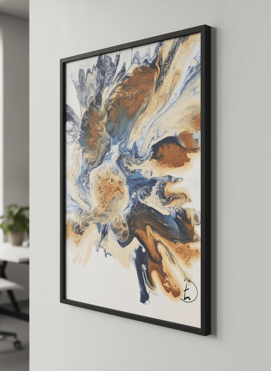 Contemporary wall art featured in a bright modern office workspace