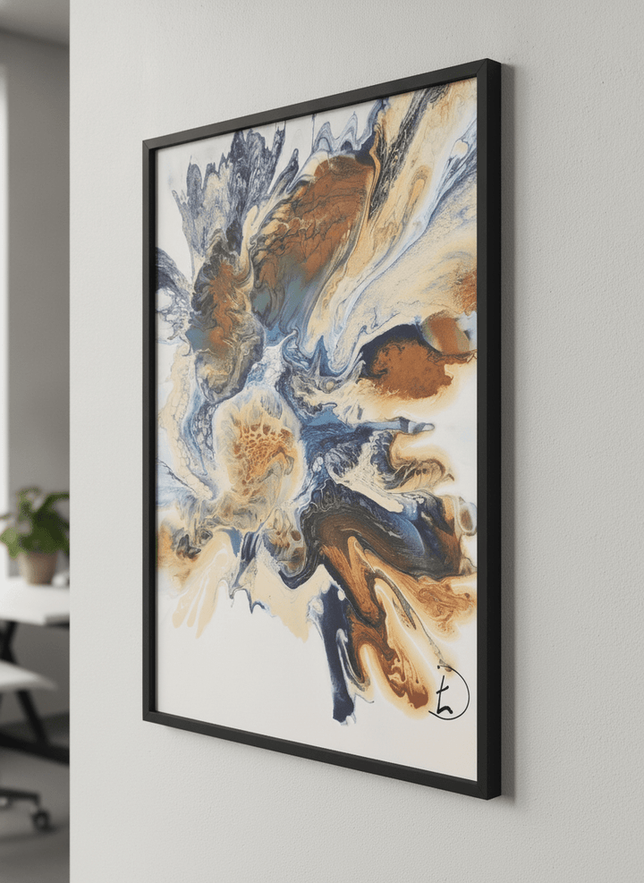 Contemporary wall art featured in a bright modern office workspace