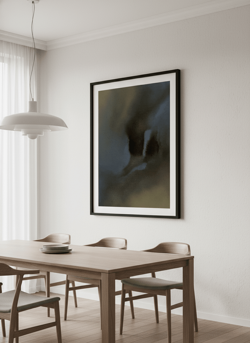 Wall art styled above a dining table in a contemporary home