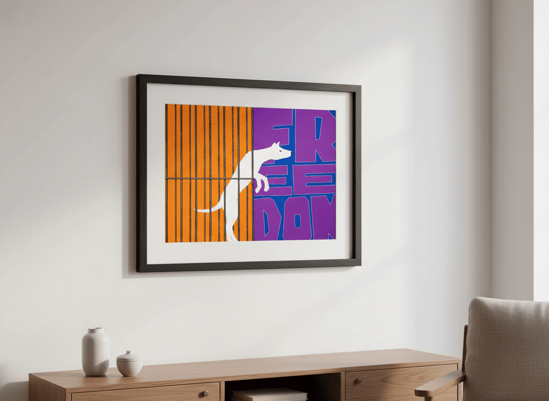 Modern wall art styled above a sofa in a neutral living room