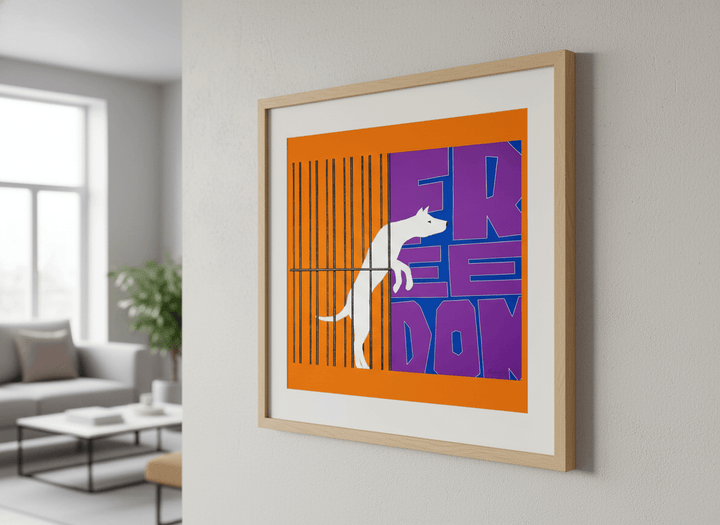 Modern wall art styled above a sofa in a neutral living room