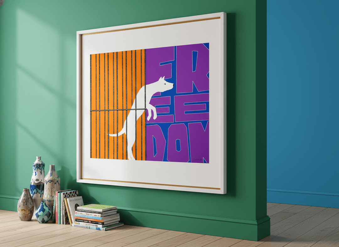 Bold wall art styled in a colourful, eclectic modern home
