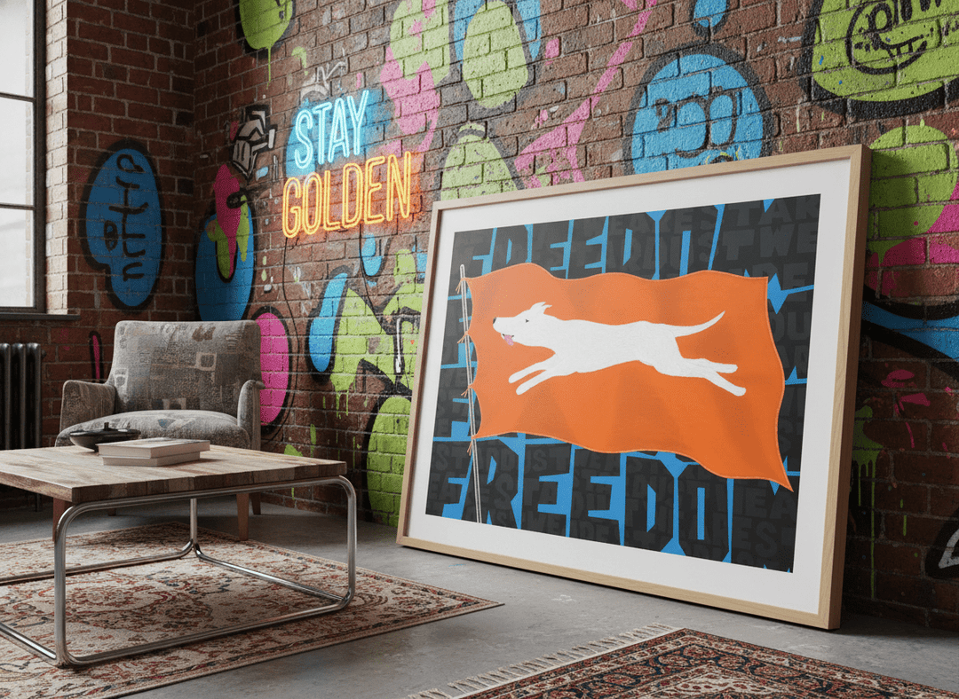Bold wall art styled in a colourful, eclectic modern home