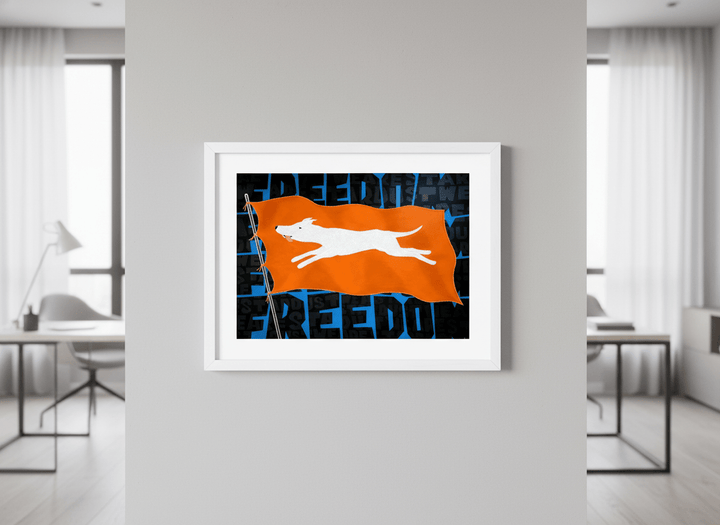 Contemporary wall art featured in a bright modern office workspace