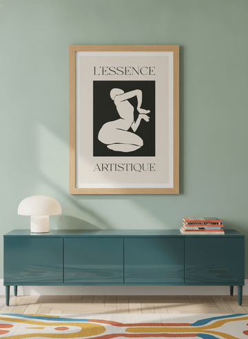 Modern wall art print styled on the wall in a colourful eclectic living room