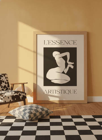Oversized statement modern wall art print leaning against the wall in a colourful eclectic bedroom