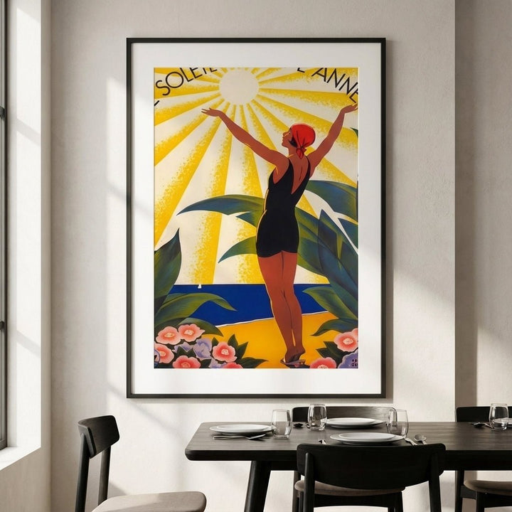 French Riviera Art Deco Poster Woman Sunbathing Vintage wall - art - picture - poster
