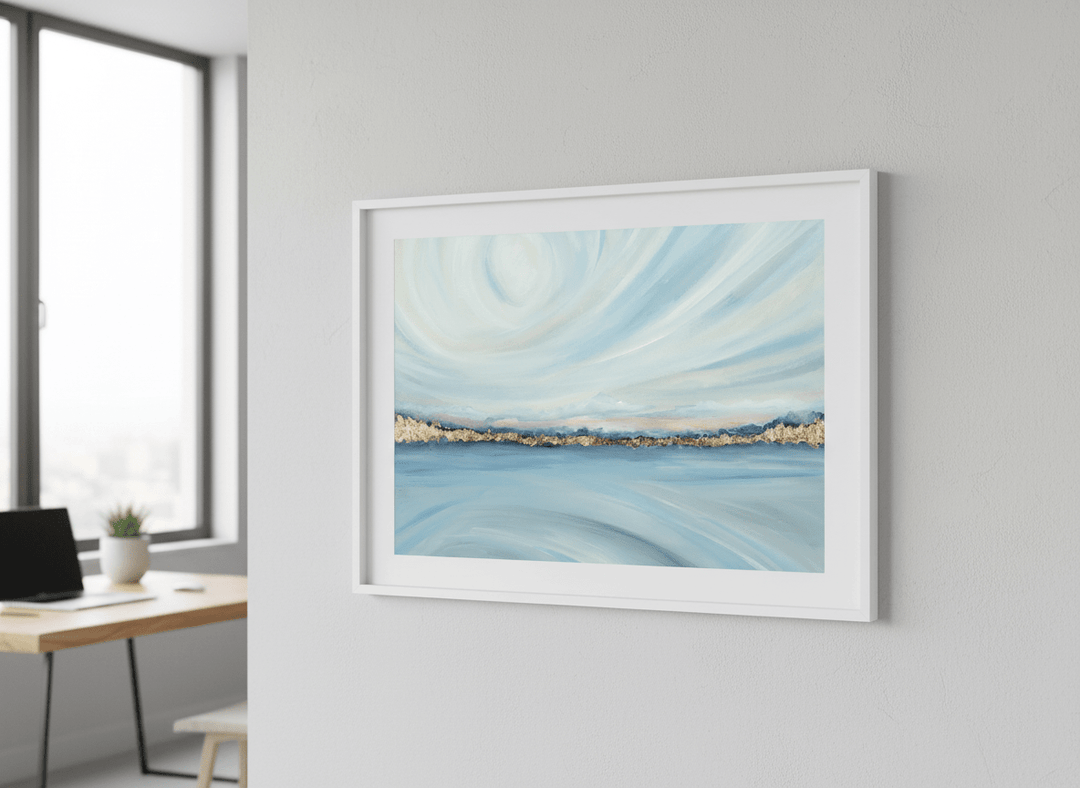 Contemporary wall art featured in a bright modern office workspace