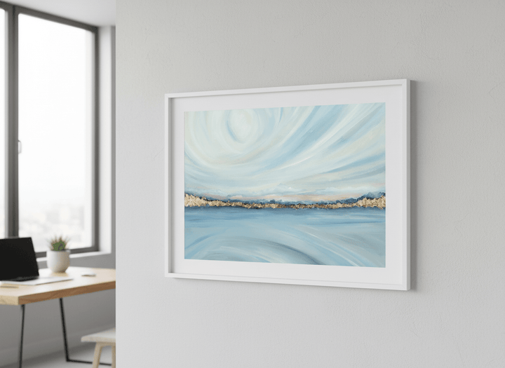 Contemporary wall art featured in a bright modern office workspace
