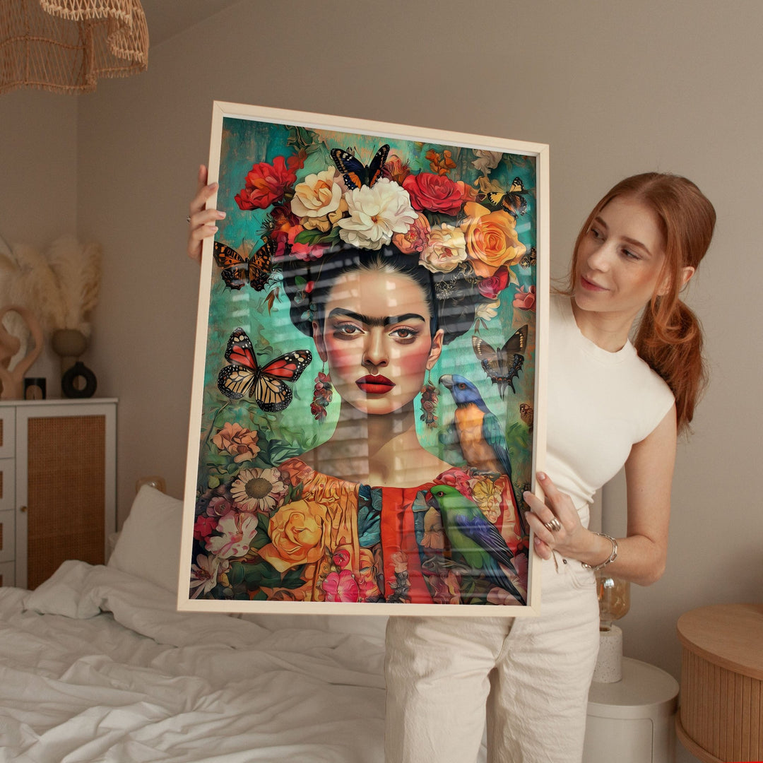 Frida Kahlo Butterfly Dreams Wall Art Print,livingroom,timber border